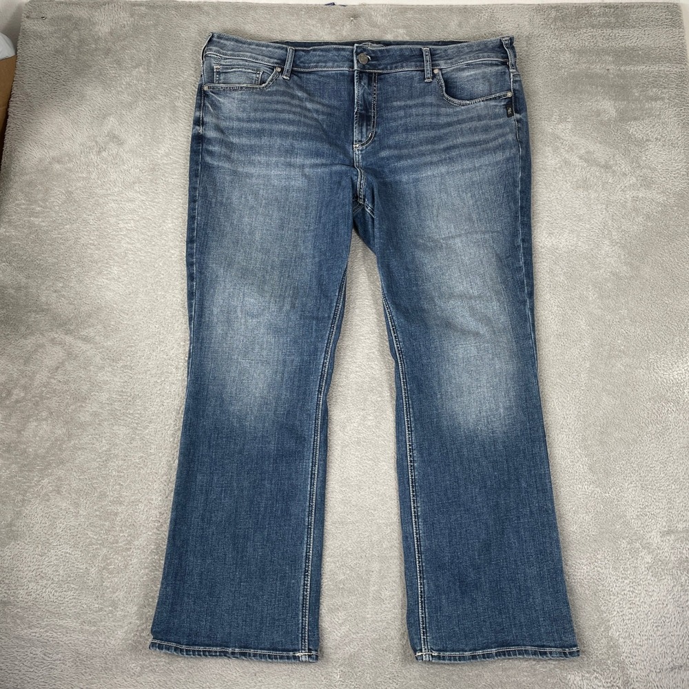 Silver Jeans Elyse Slim Boot Womens 20W 31L Blue Embroidered Stretch Denim